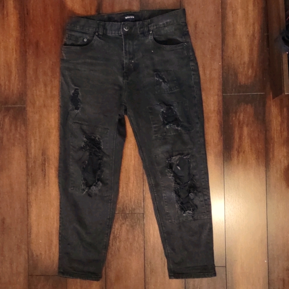 Black Distressed Mid/High Rise Boyfriend Jeans